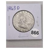 1963 D Franklin Half Dollar Silver Coin