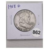 1958 D Franklin Half Dollar Silver Coin