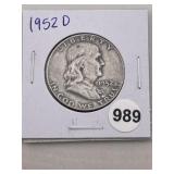 1952 D Franklin Half Dollar Silver Coin