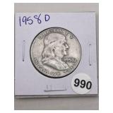 1958 D Franklin Half Dollar Silver Coin
