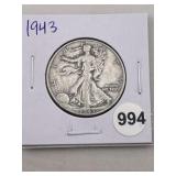 1943 Walking Liberty Half Dollar Silver Coin