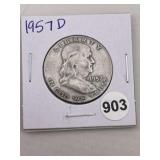 1957 D Franklin Half Dollar Silver Coin