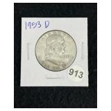 1953 D Franklin Half Dollar Silver Coin