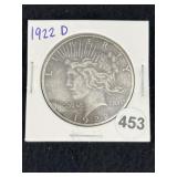 1922 D Peace Silver Dollar Coin