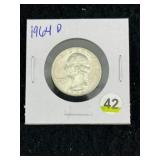 1964 D Washington Quarter Silver Coin
