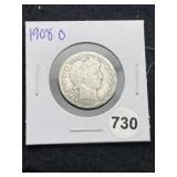1908 O Barber Quarter Silver Coin