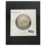 1935 S Washington Quarter Silver Coin
