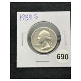 1939 S Washington Quarter Silver Coin
