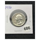 1936 Washington Quarter Silver Coin
