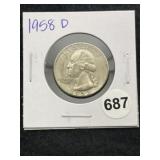 1958 D Washington Quarter Silver Coin