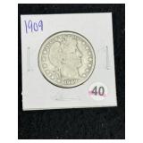 1909 Barber Half Dollar Silver Coin