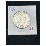 1908 Barber Half Dollar Silver Coin