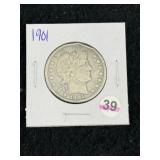 1901 Barber Half Dollar Silver Coin