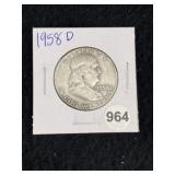 1958 D Franklin Half Dollar Silver Coin