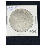 1922 D Peace Silver Dollar Coin