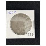 1922 D Peace Silver Dollar Coin