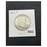1953 D Franklin Half Dollar Silver Coin