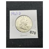 1963 D Franklin Half Dollar Silver Coin