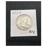 1953 D Franklin Half Dollar Silver Coin