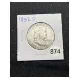 1952 D Franklin Half Dollar Silver Coin