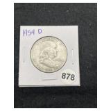 1954 D Franklin Half Dollar Silver Coin