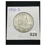 1950 D Franklin Half Dollar Silver Coin