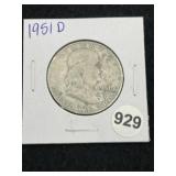 1951 D Franklin Half Dollar Silver Coin