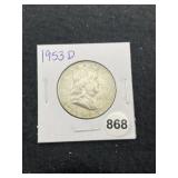 1953 D Franklin Half Dollar Silver Coin