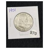 1951 Franklin Half Dollar Silver Coin