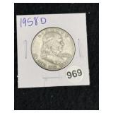 1958 D Franklin Half Dollar Silver Coin