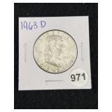 1963 D Franklin Half Dollar Silver Coin