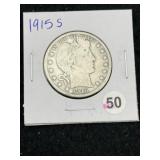 1915 S Barber Half Dollar Silver Coin