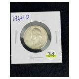 1964 D Washington Quarter Silver Coin