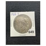 1922 S Peace Silver Dollar Coin