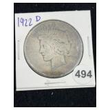 1922 D Peace Silver Dollar Coin