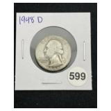 1948 D Washington Quarter Silver Coin