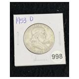 1953 D Franklin Half Dollar Silver Coin