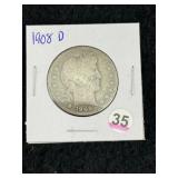 1908 D Barber Half Dollar Silver Coin