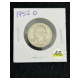 1952 D Washington Quarter Silver Coin