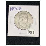 1952 D Franklin Half Dollar Silver Coin