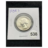 1938 S Washington Quarter Silver Coin