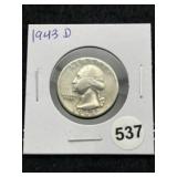 1943 D Washington Quarter Silver Coin