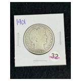 1901 Barber Half Dollar Silver Coin