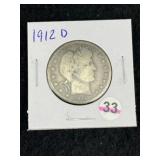 1912 D Barber Half Dollar Silver Coin