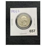 1953 S Washington Quarter Silver Coin