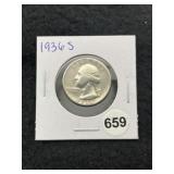 1936 S Washington Quarter Silver Coin