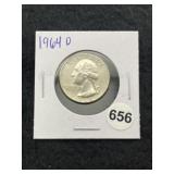 1964 D Washington Quarter Silver Coin