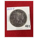 1922 D Peace Silver Dollar Coin