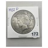 1922 D Peace Silver Dollar Coin