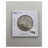 1951 D Franklin Half Dollar Silver Coin